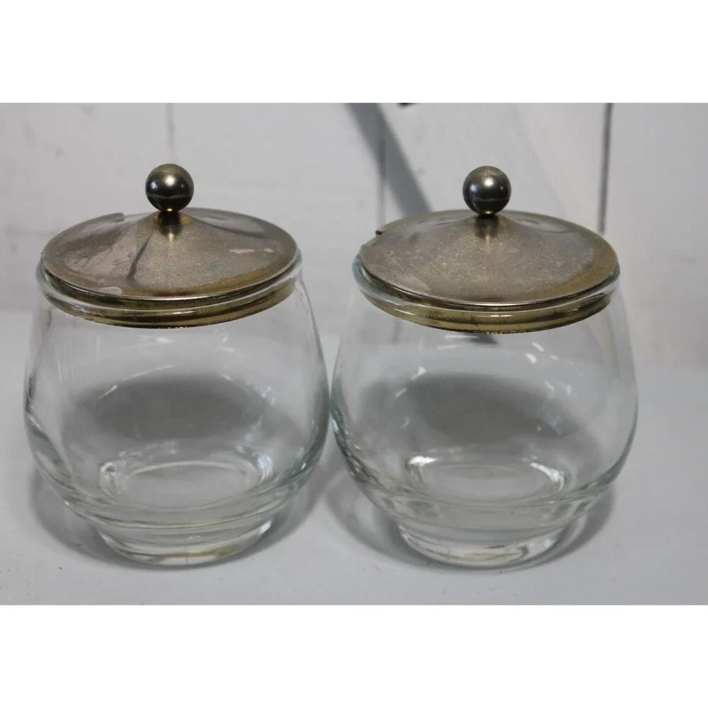 Mid Century Condiment Set Wire Rack Libby Glass Lid/Spoons, Jam, Relish Sauces